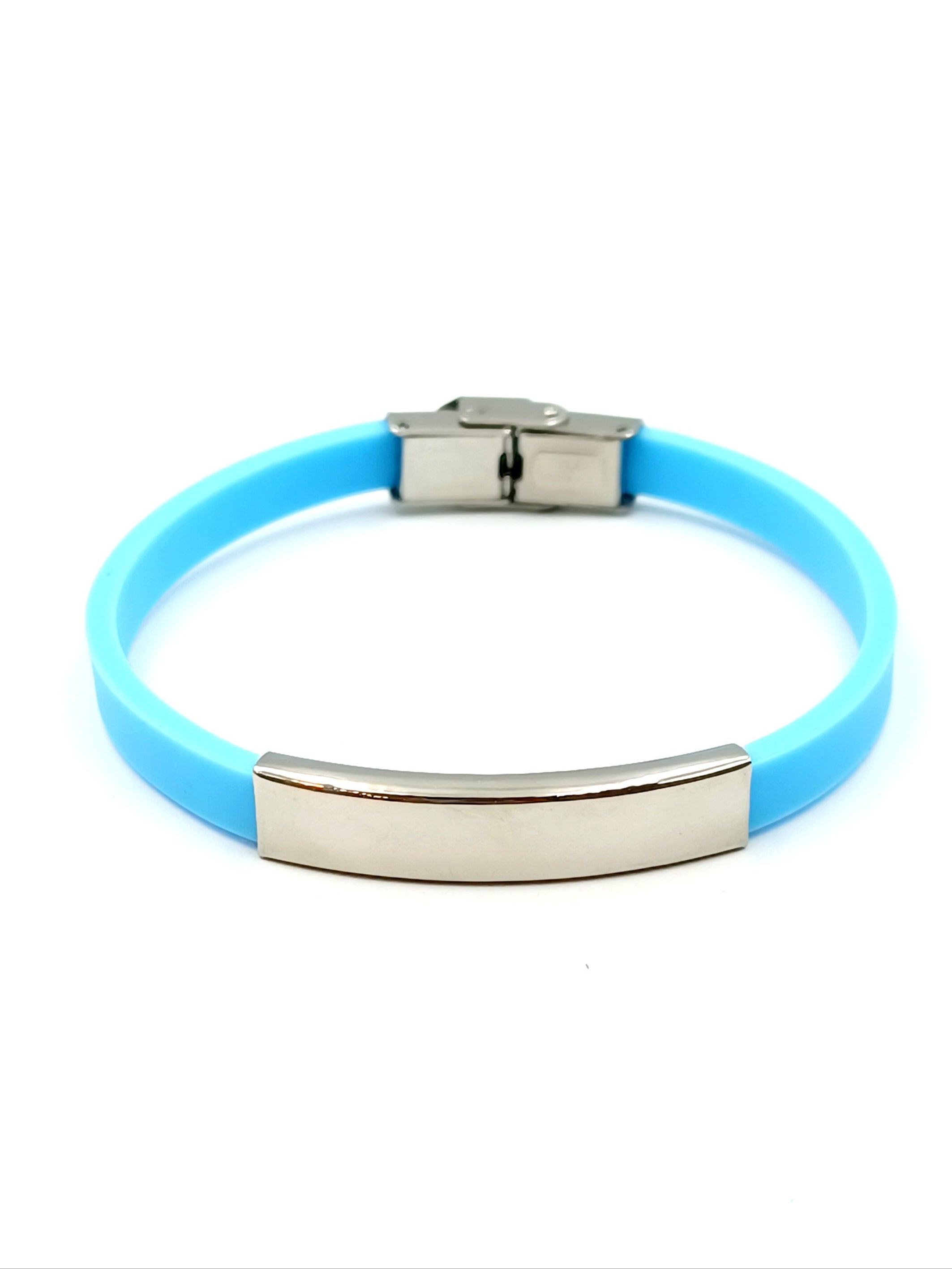 Bracciale personalizzabile in silicone e acciaio, azzurro
