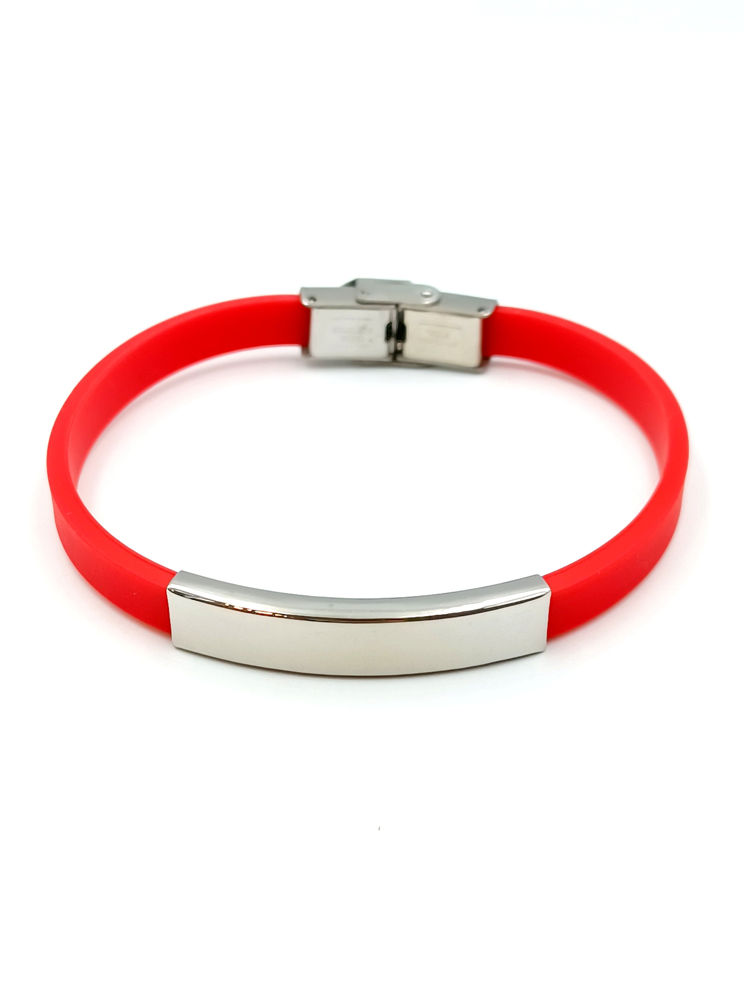 Bracciale personalizzabile in silicone e acciaio, rosso