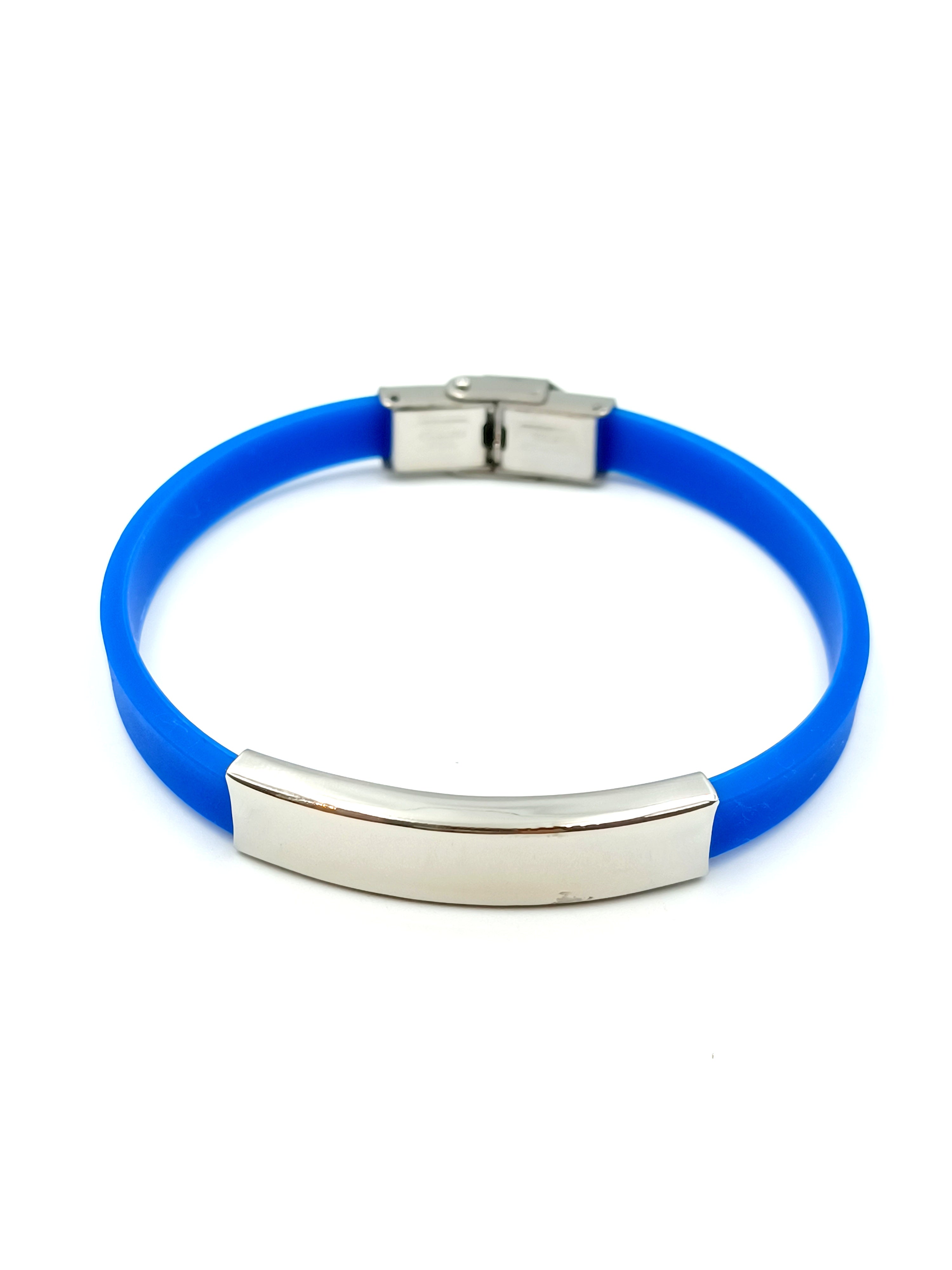 Bracciale personalizzabile in silicone e acciaio, blu