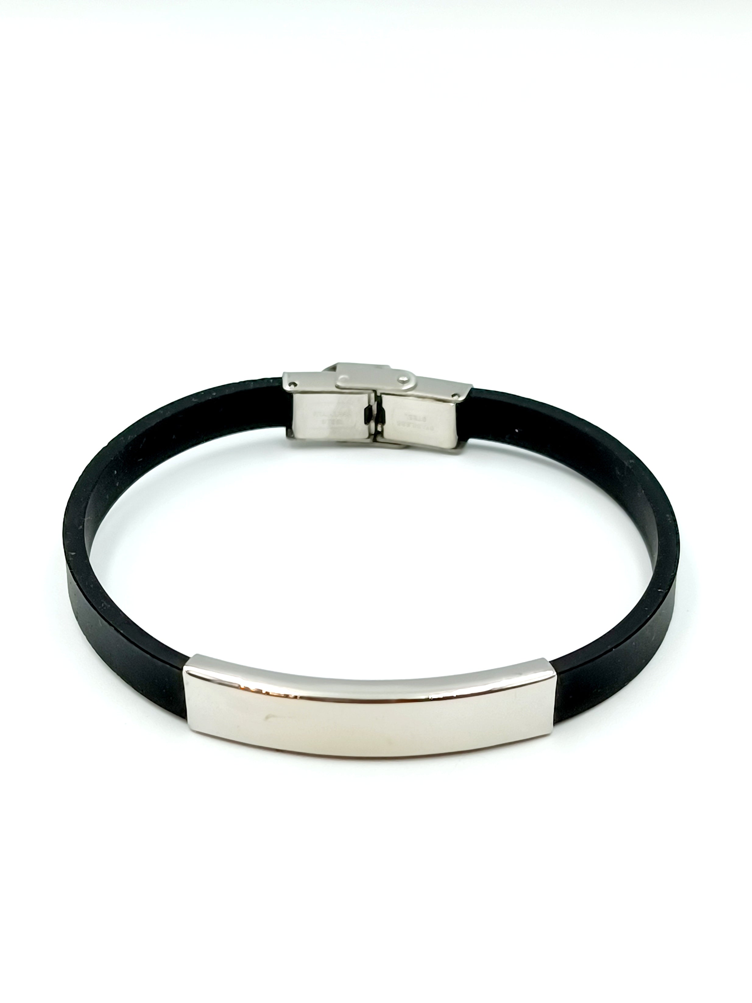 Bracciale personalizzabile in silicone e acciaio, nero