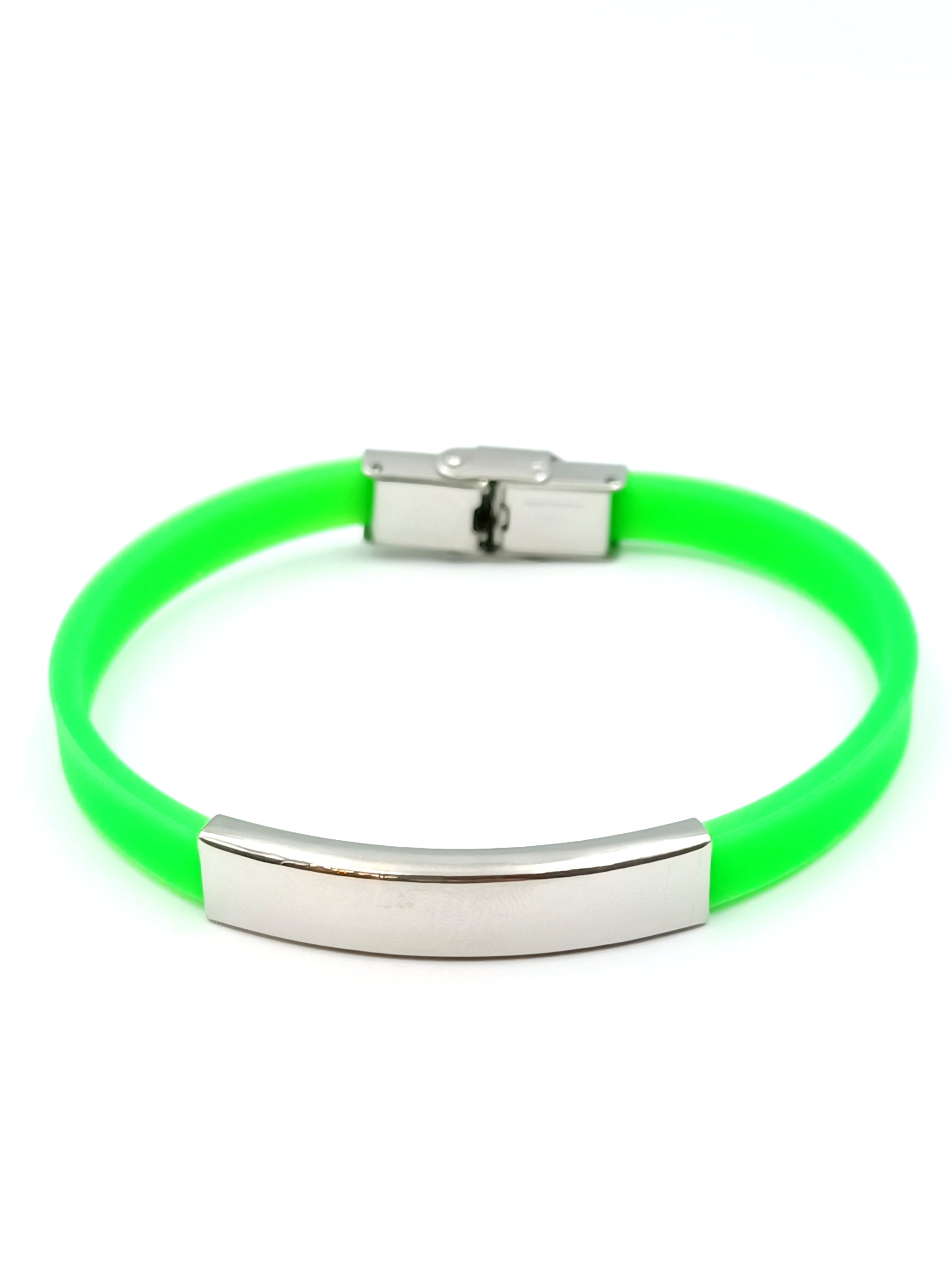 Bracciale personalizzabile in silicone e acciaio, verde