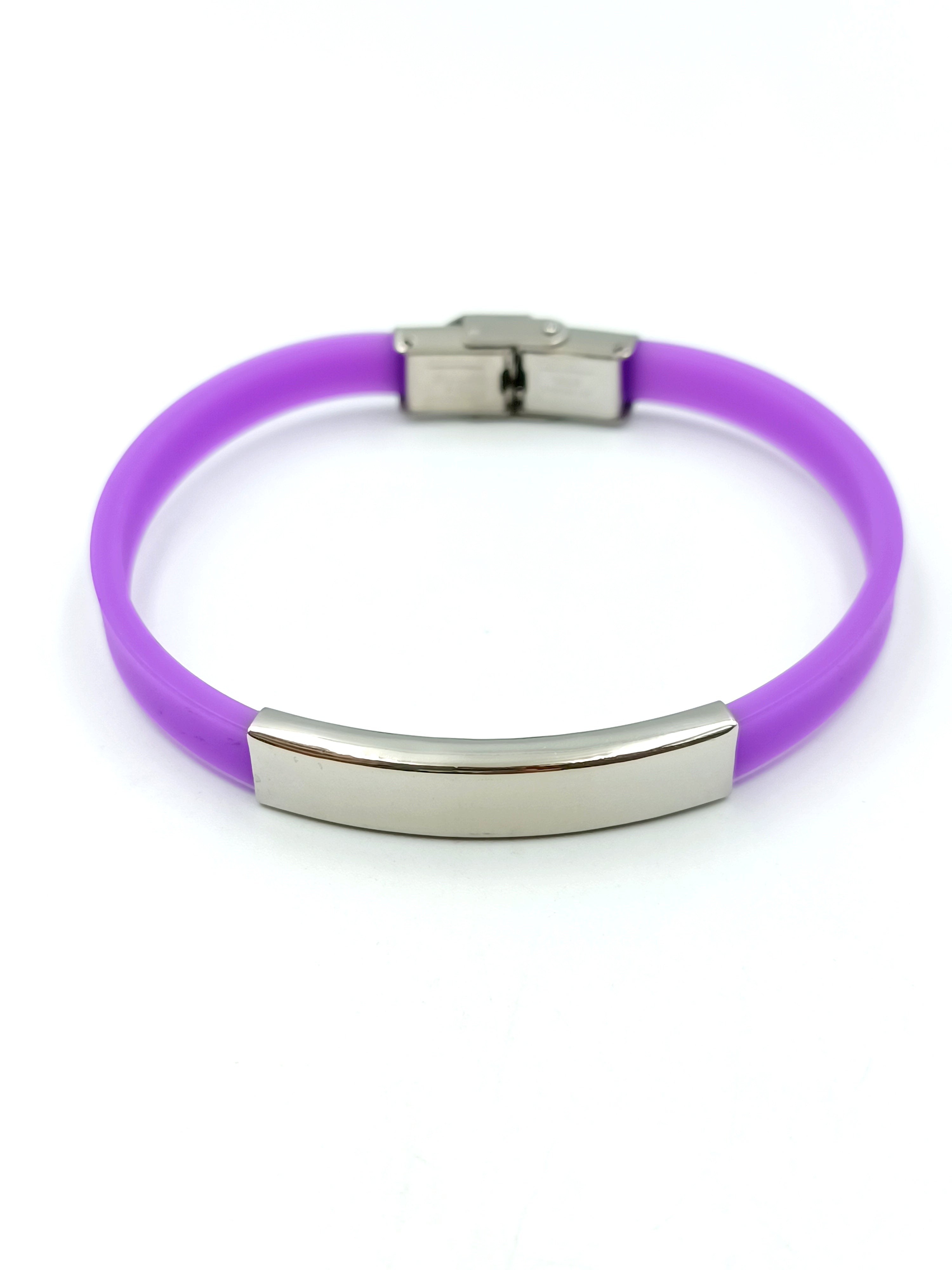 Bracciale personalizzabile in silicone e acciaio, viola