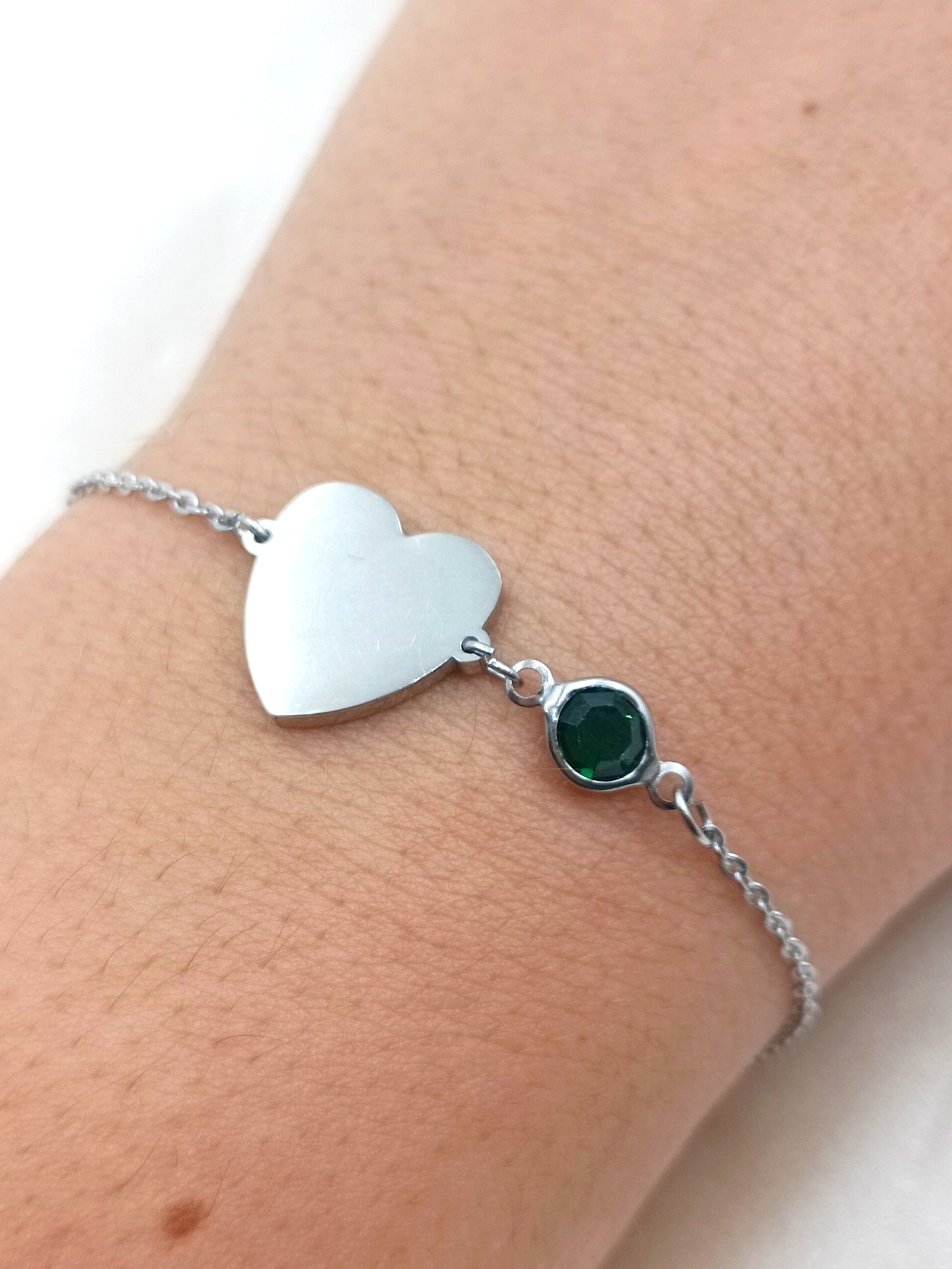 bracciale cuore personalizzabile con cristallo verde