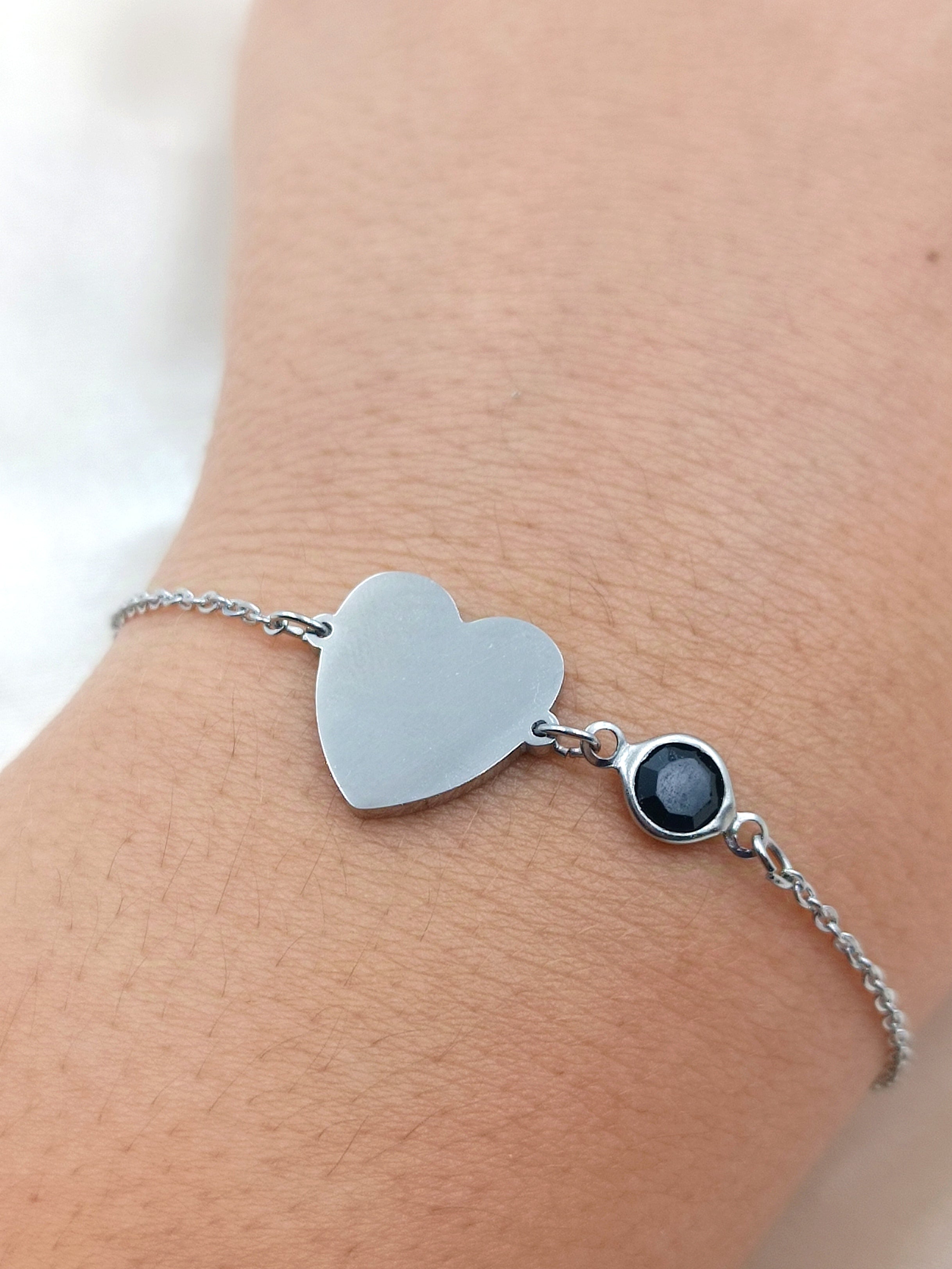 bracciale cuore personalizzabile con cristallo nero