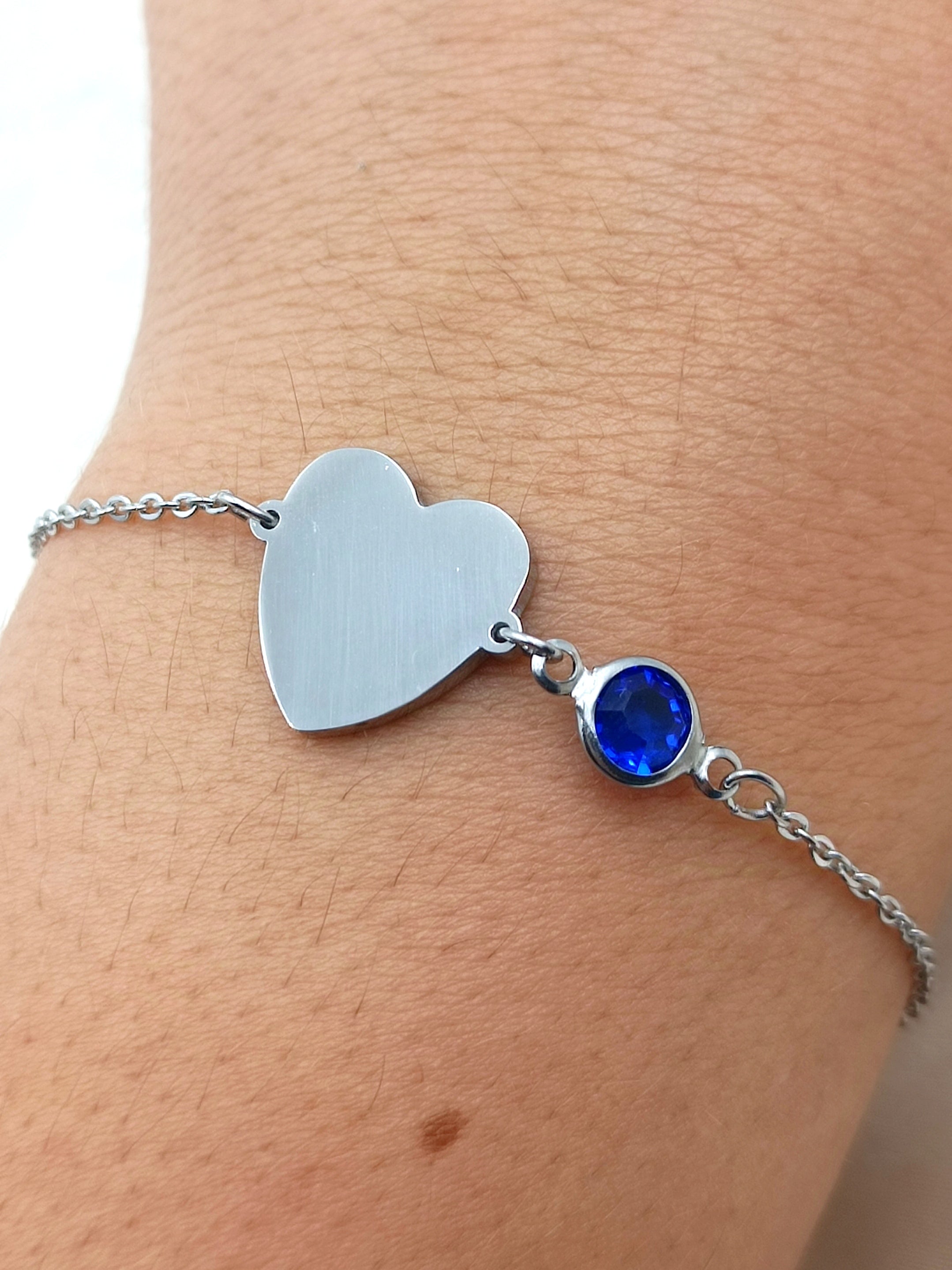 bracciale cuore personalizzabile con cristallo blu