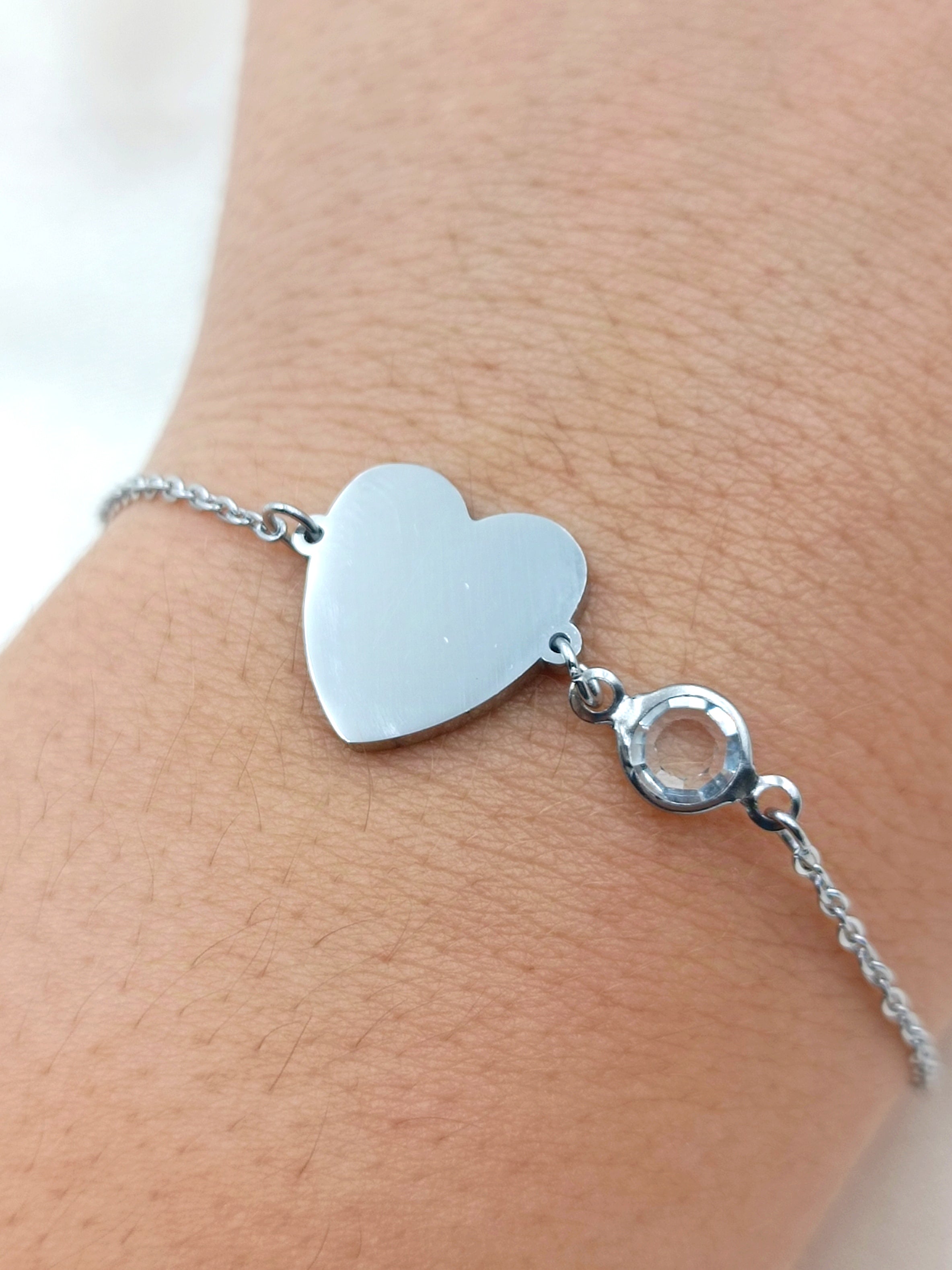 bracciale cuore personalizzabile con cristallo bianco