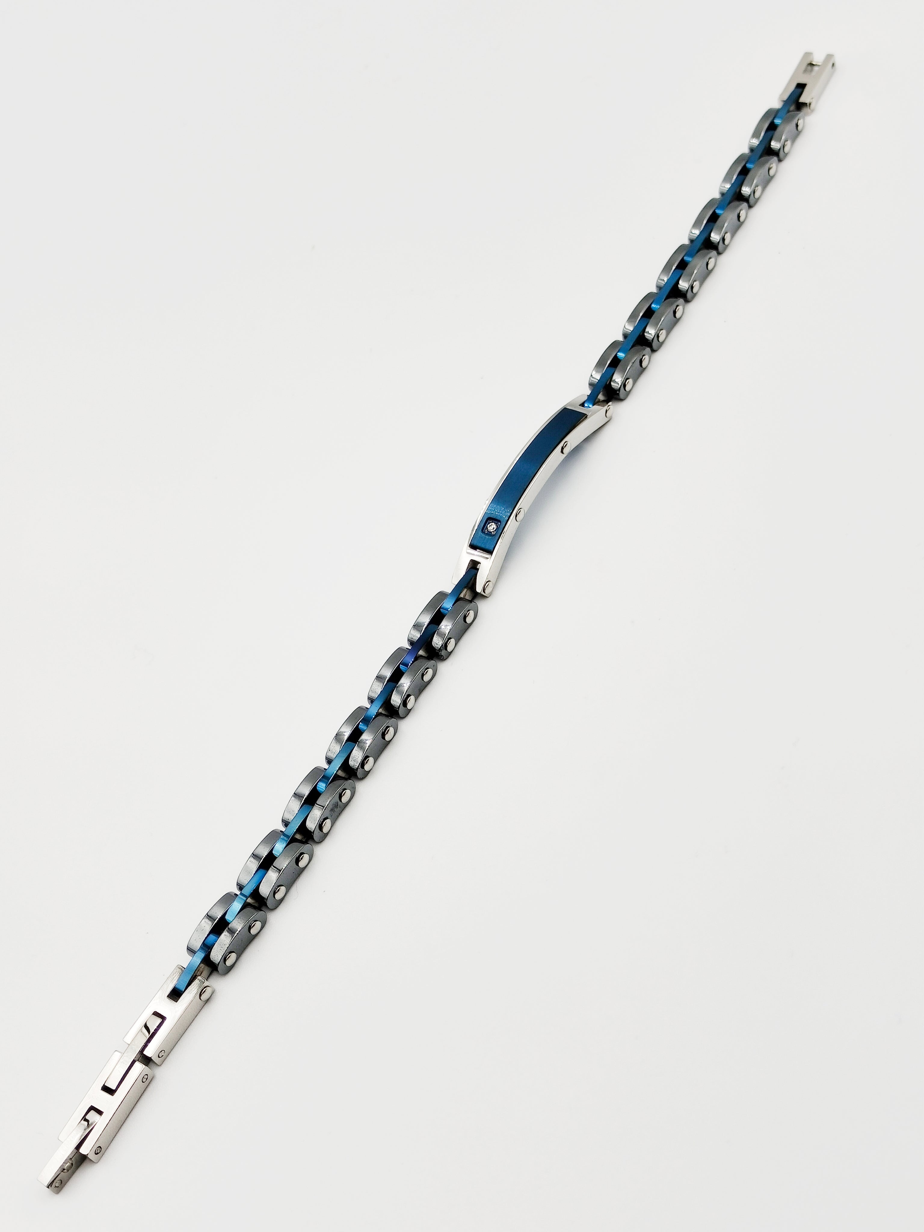 bracciale in acciaio e ceramica con piastrina blu