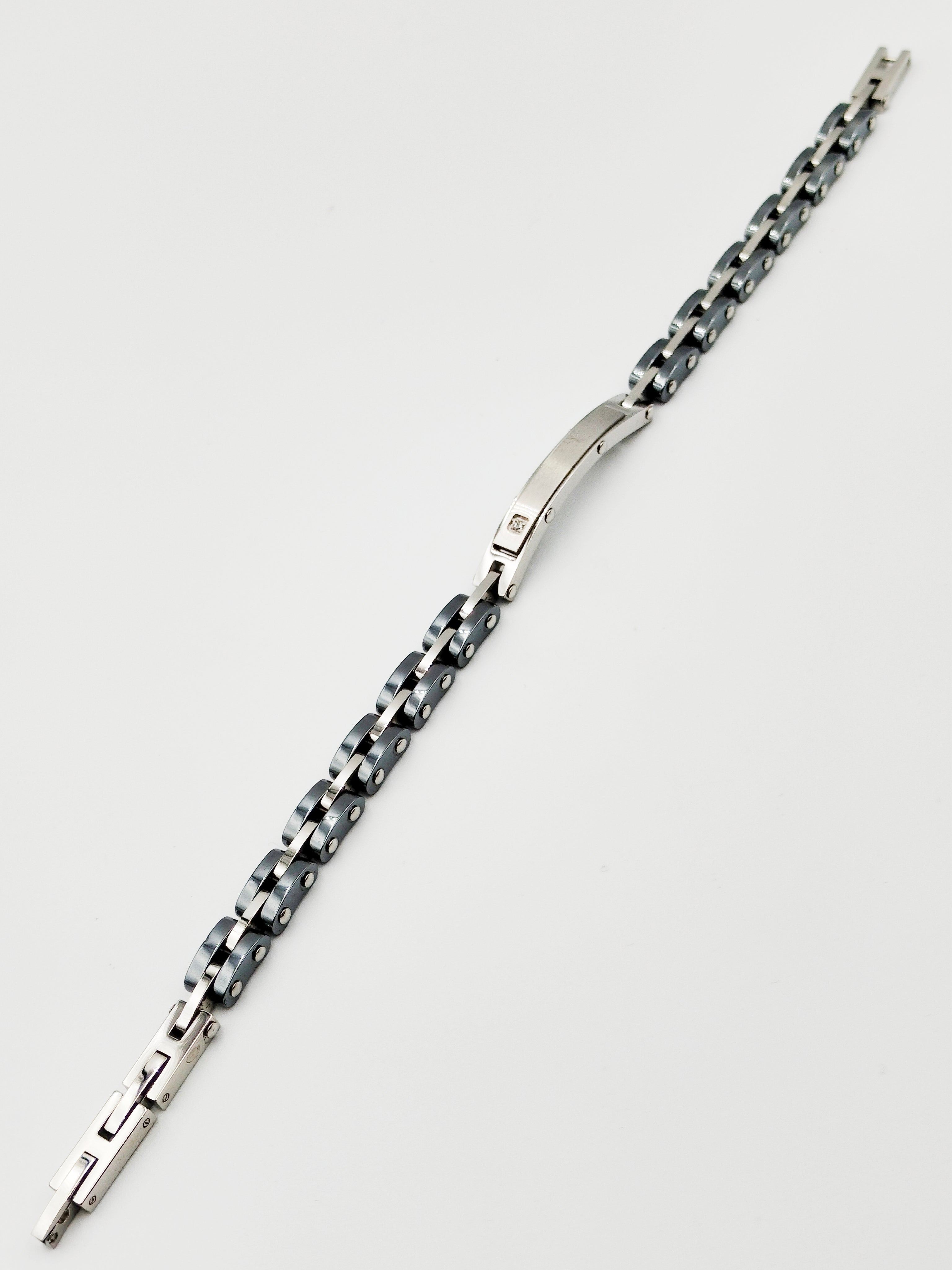 bracciale in acciaio e ceramica con piastrina silver
