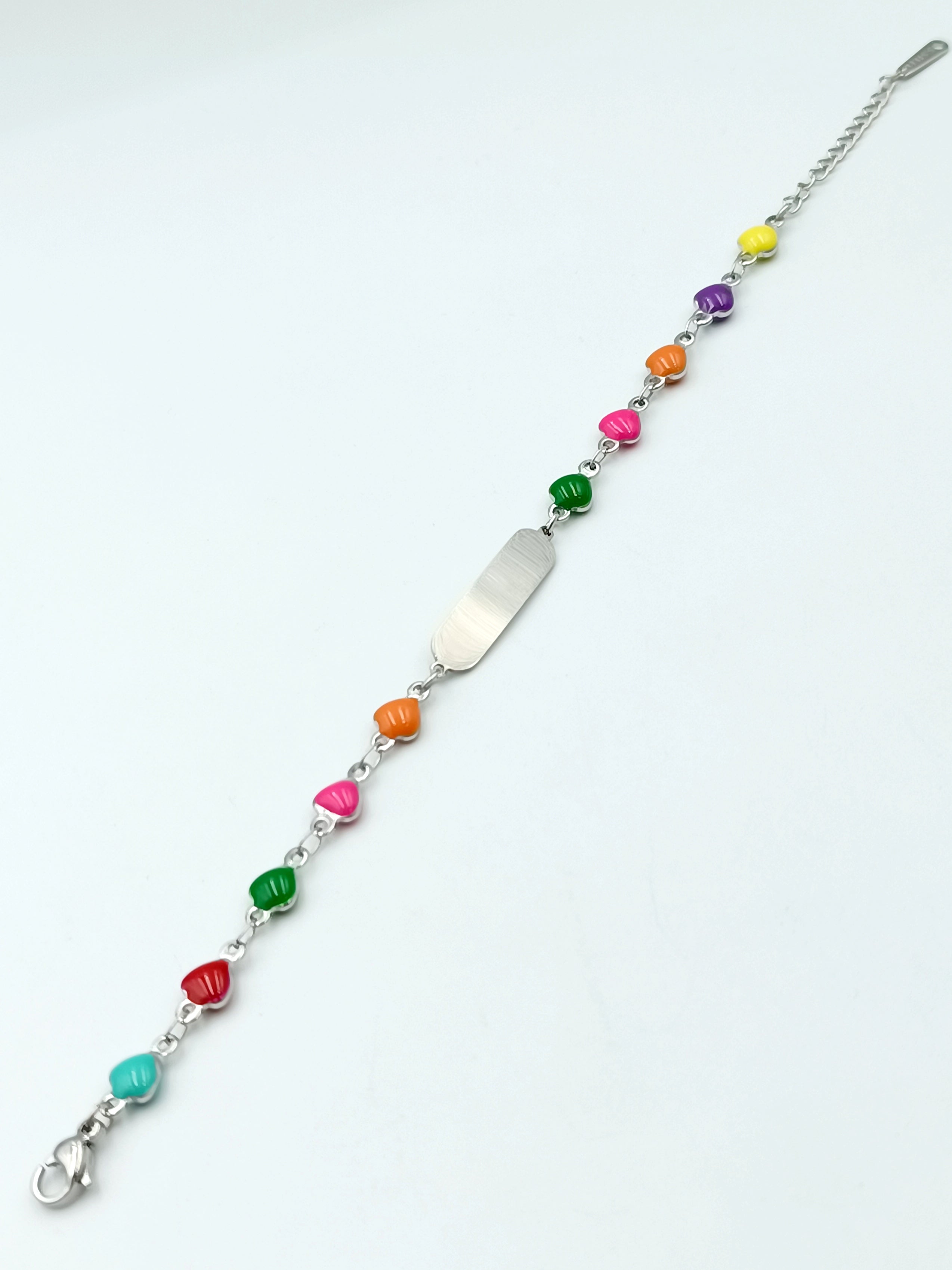 Bracciale piastrina e cuori colorati multicolore in acciaio