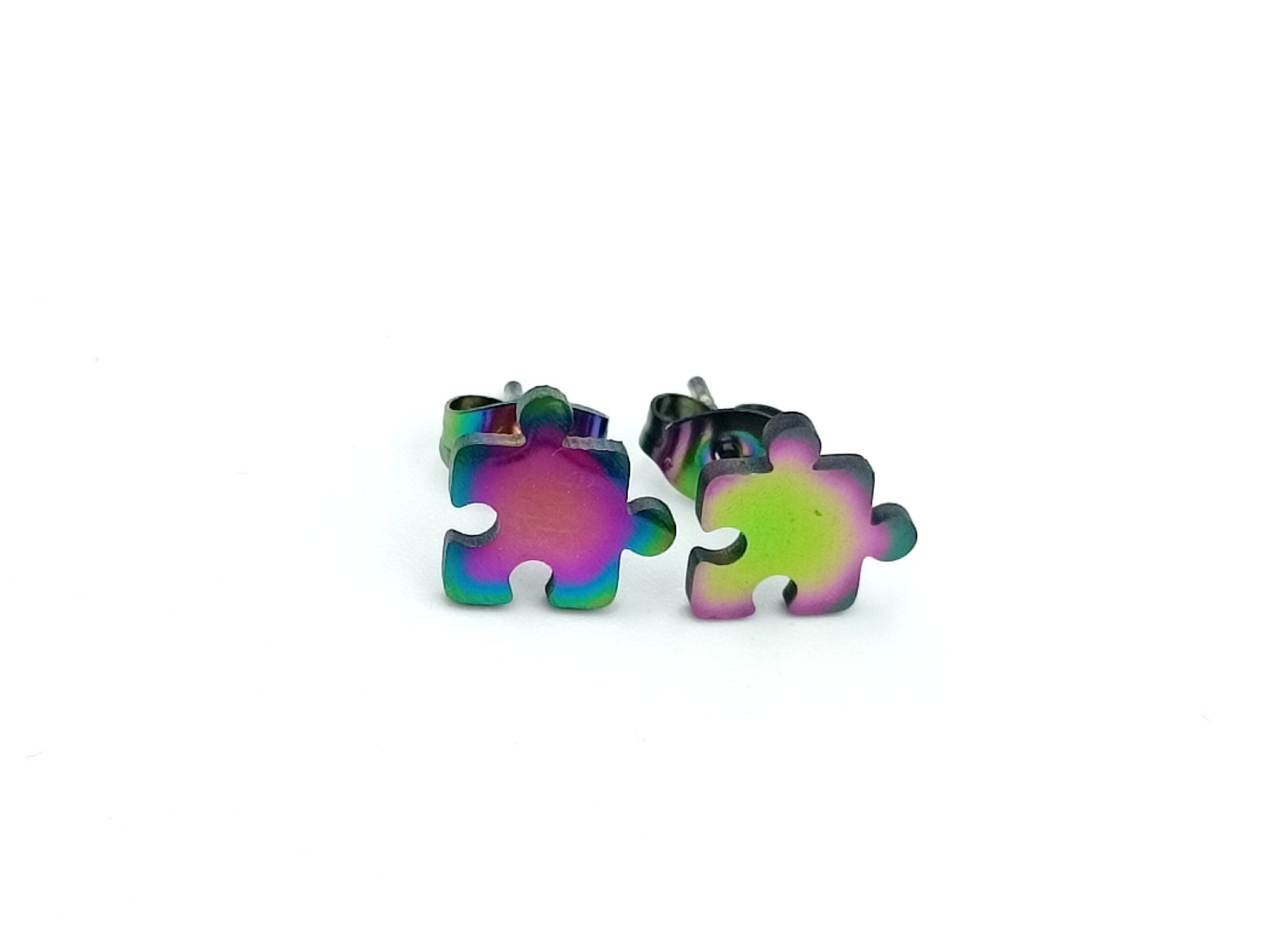 Orecchini puzzle arcobaleno in acciaio