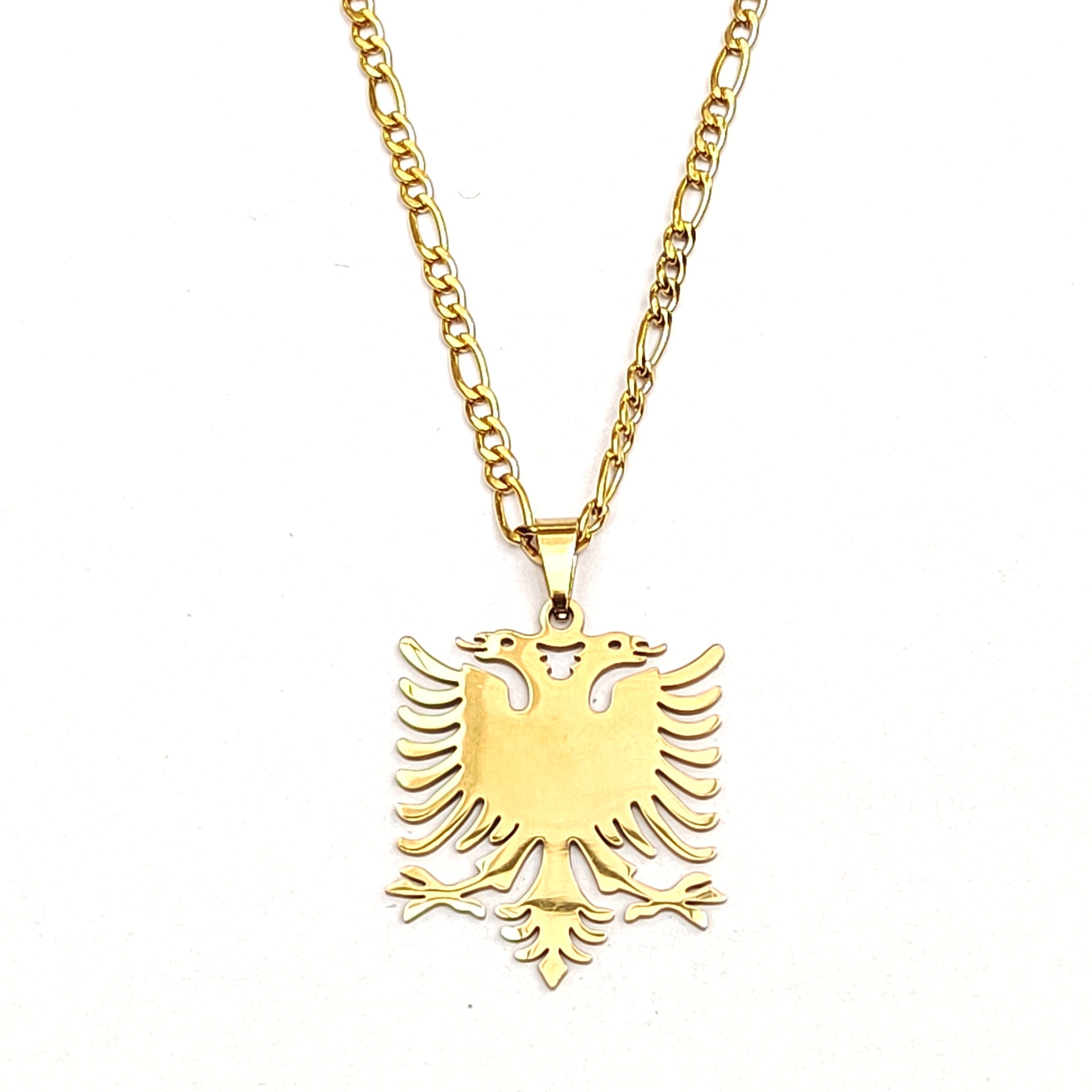 collana catena piatta in acciaio gold aquila a due teste