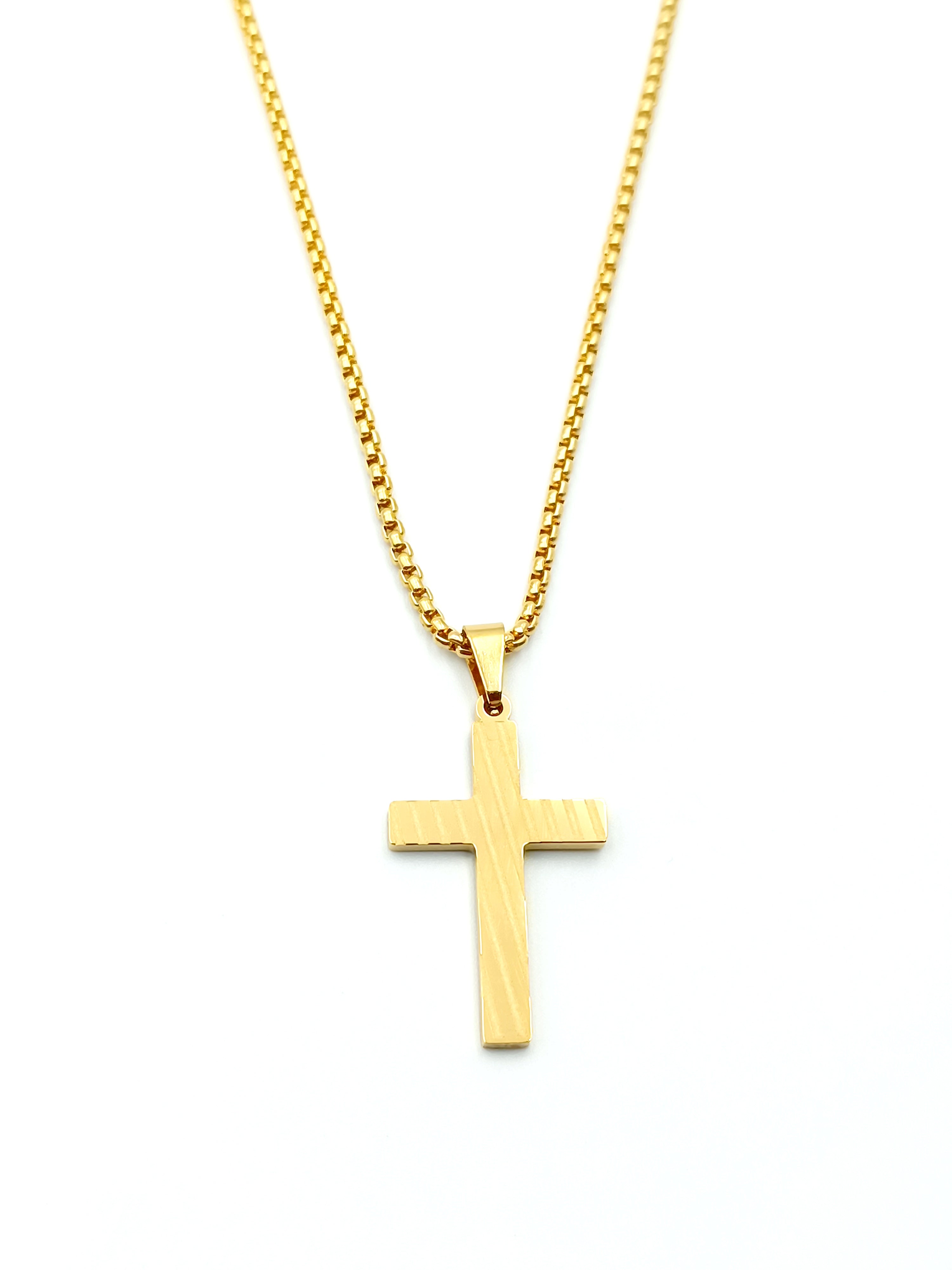 collana croce con strisce in acciaio gold