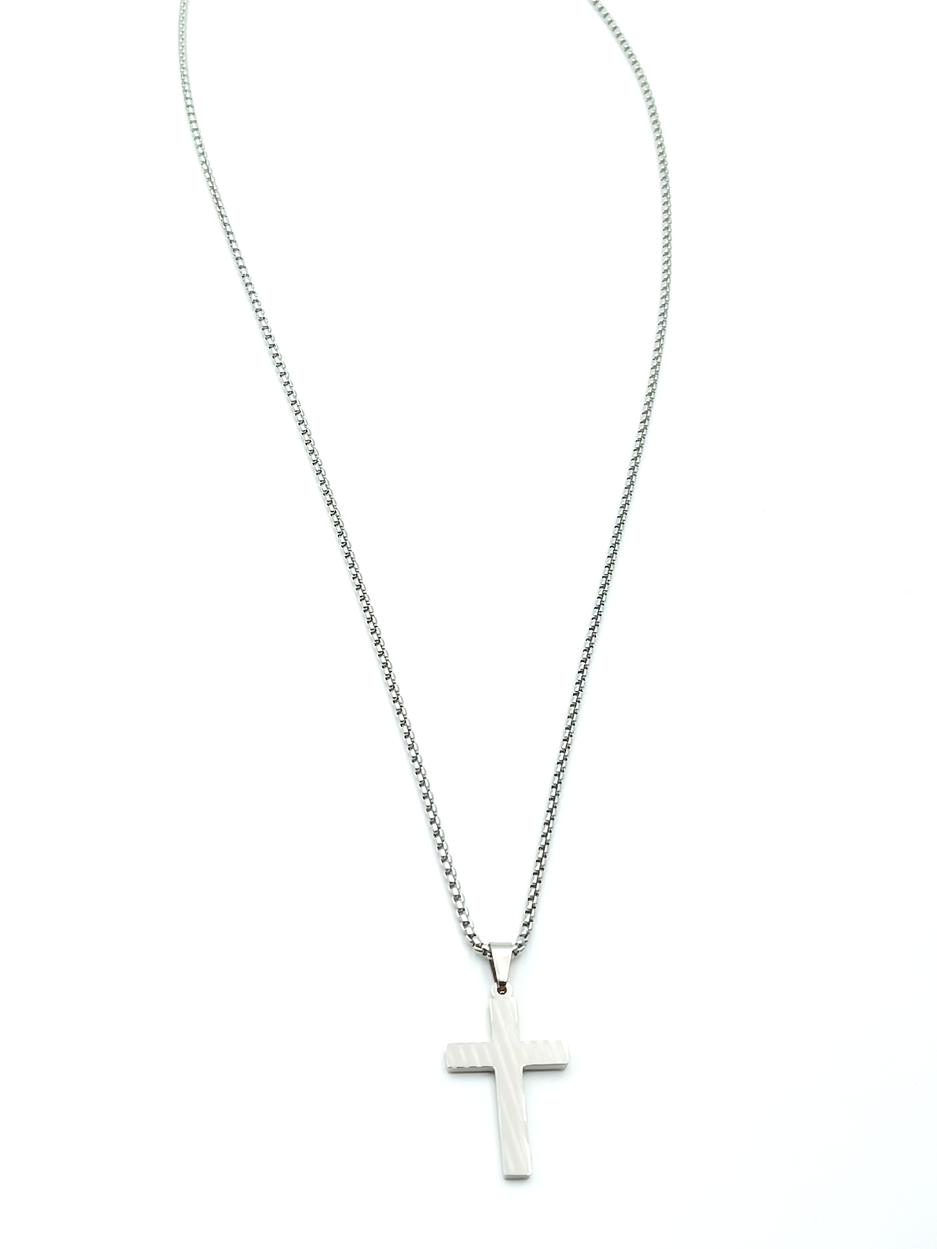 collana croce con strisce in acciaio