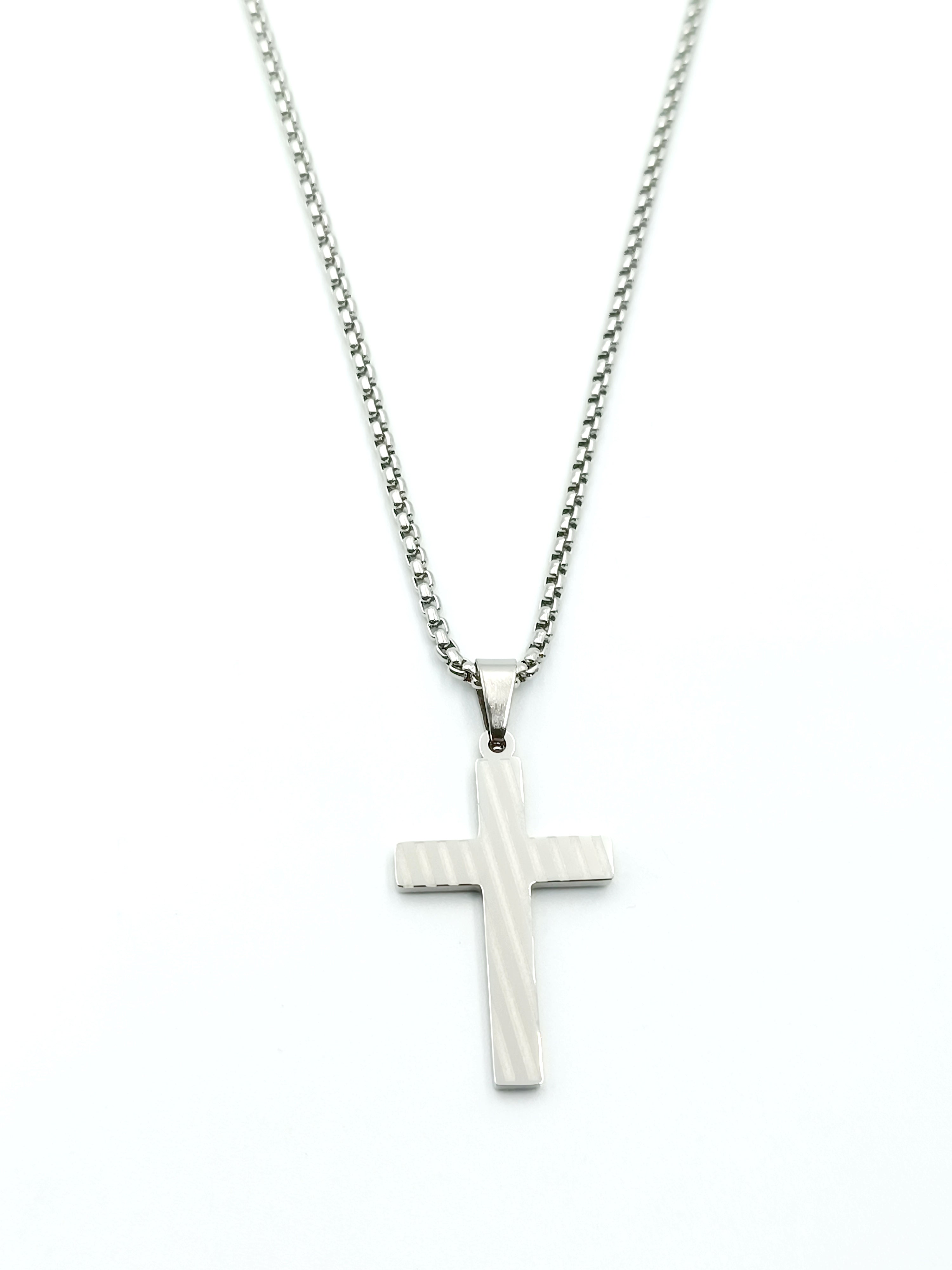 collana croce con strisce in acciaio