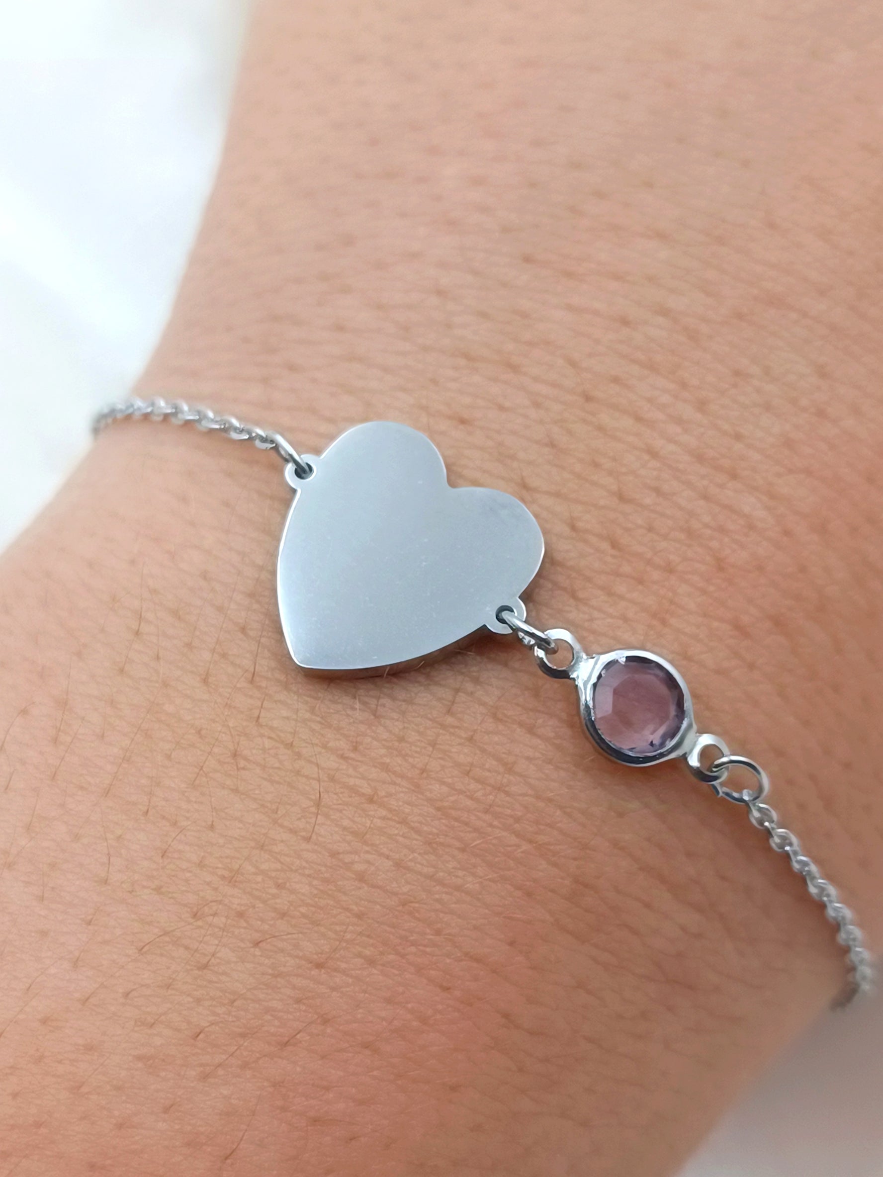 bracciale cuore personalizzabile con cristallo rosa