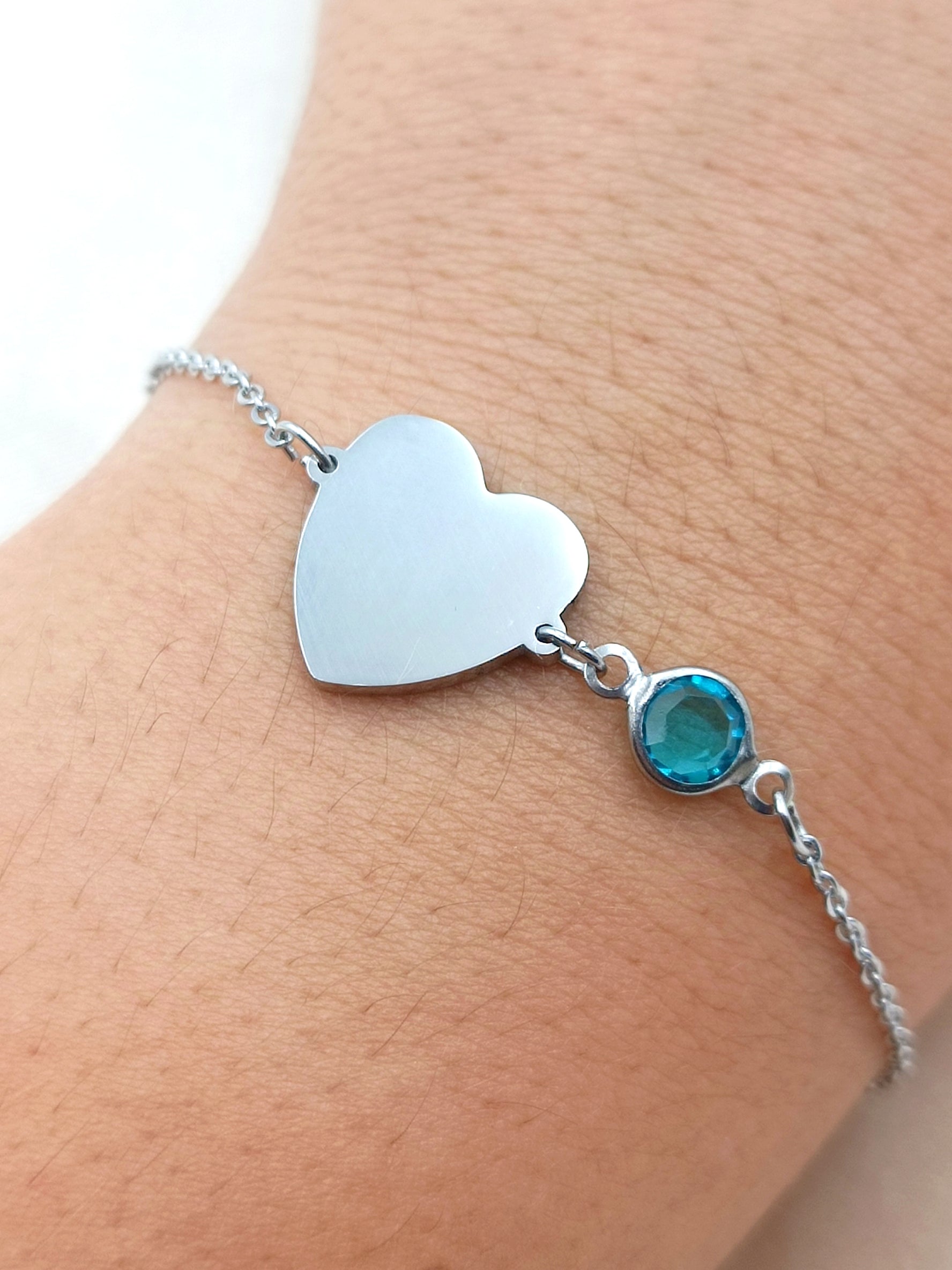 bracciale cuore personalizzabile con cristallo azzurro