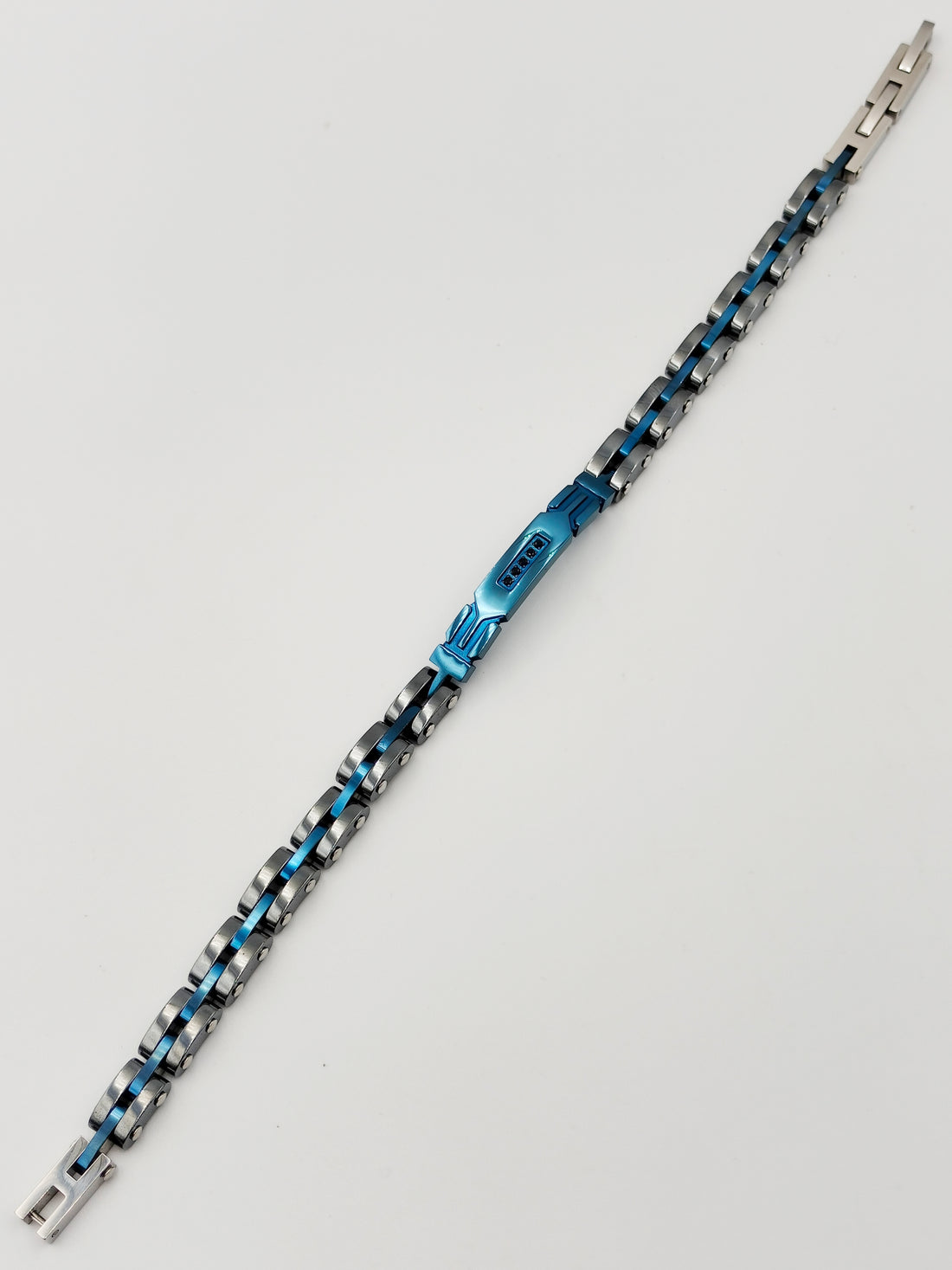 bracciale in acciaio blu e ceramica con zirconi neri