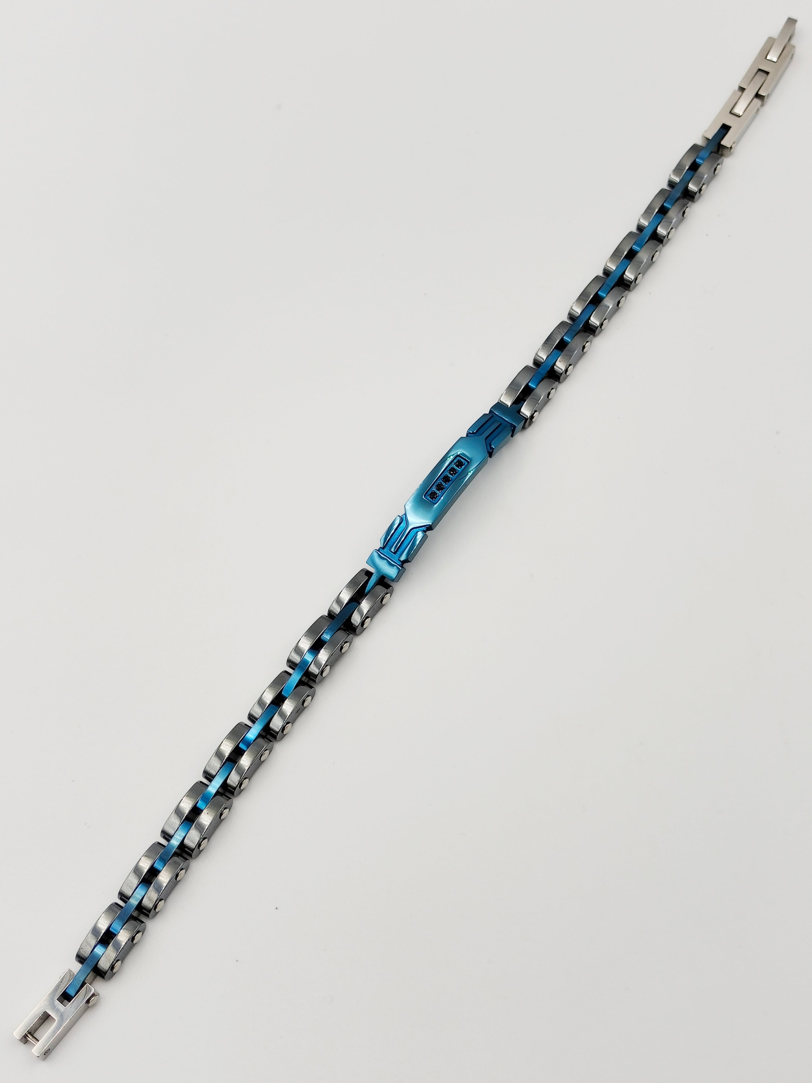 bracciale in acciaio blu e ceramica con zirconi neri