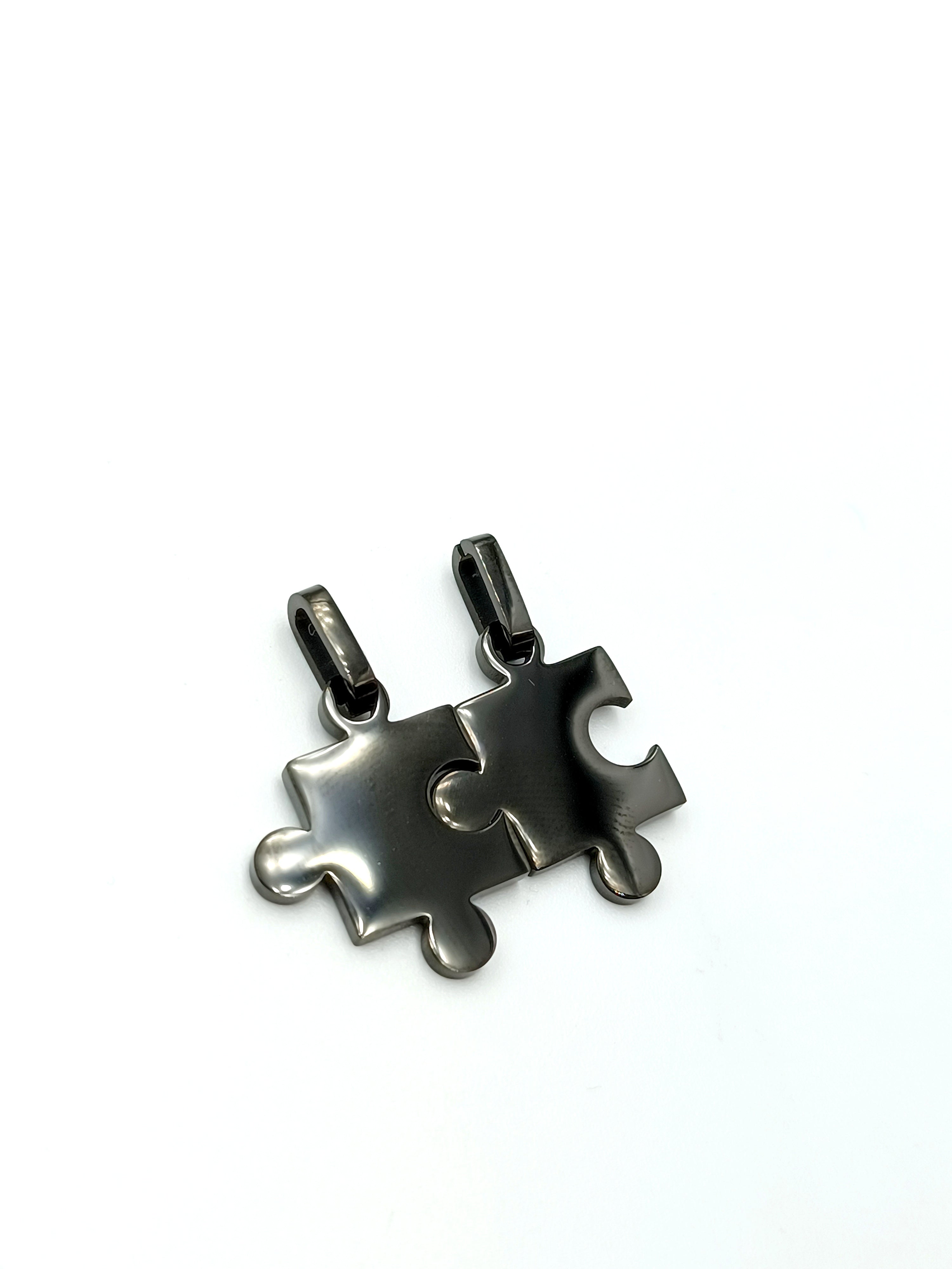 Coppia di portachiavi puzzle in acciaio inox