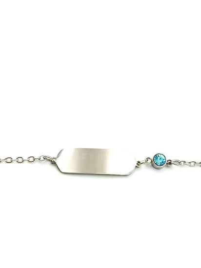 Bracciale piastrina e brillantino azzurro in acciaio