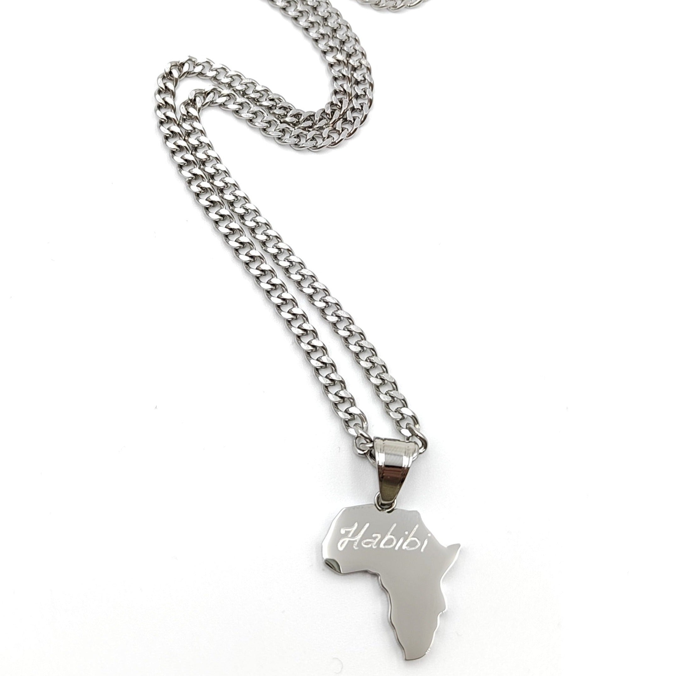collana in acciaio con ciondolo Africa inciso