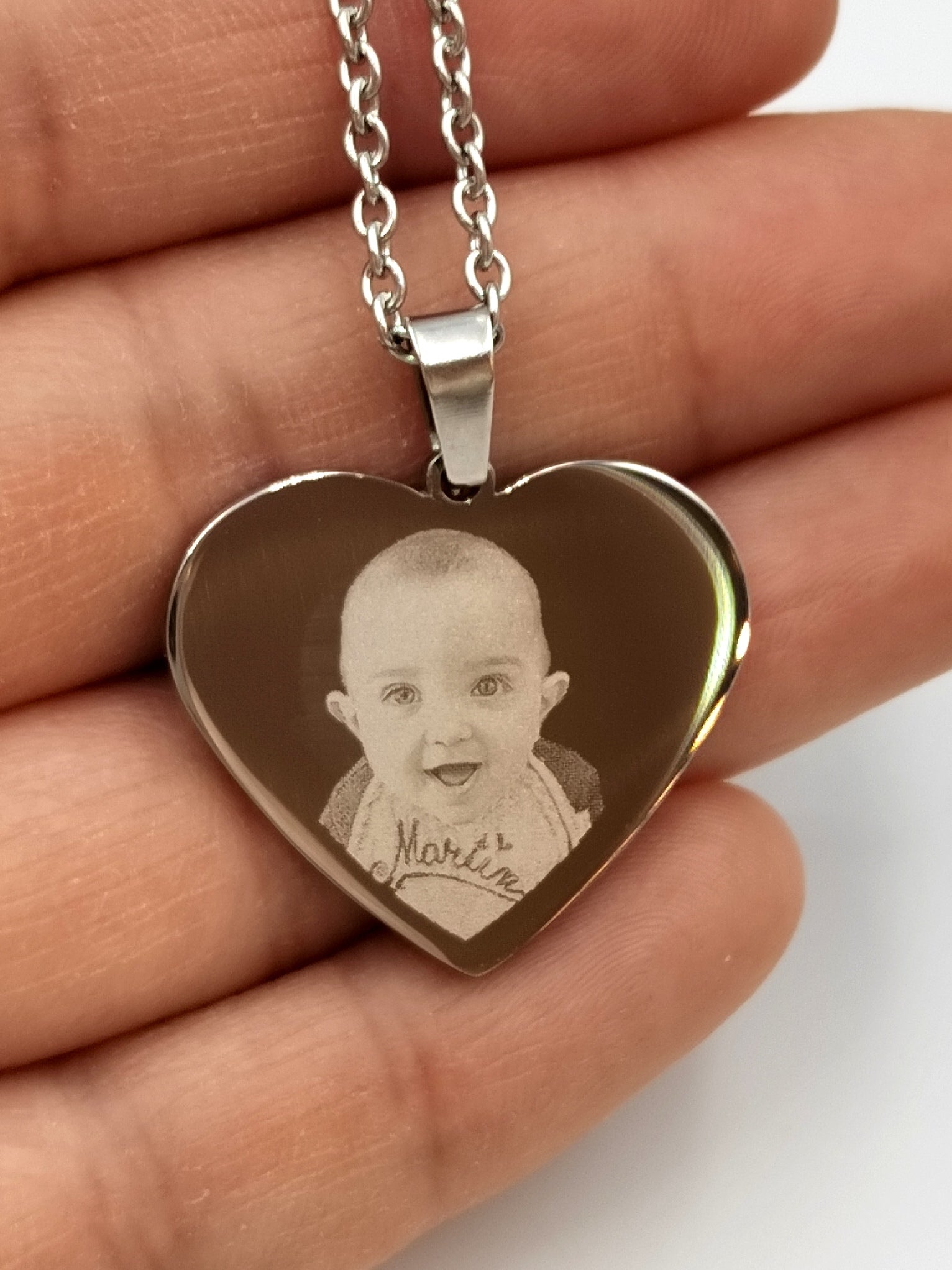 ciondolo a cuore in acciaio fotoinciso