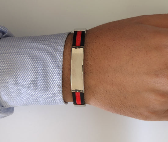 bracciale in acciaio e silicone rosso