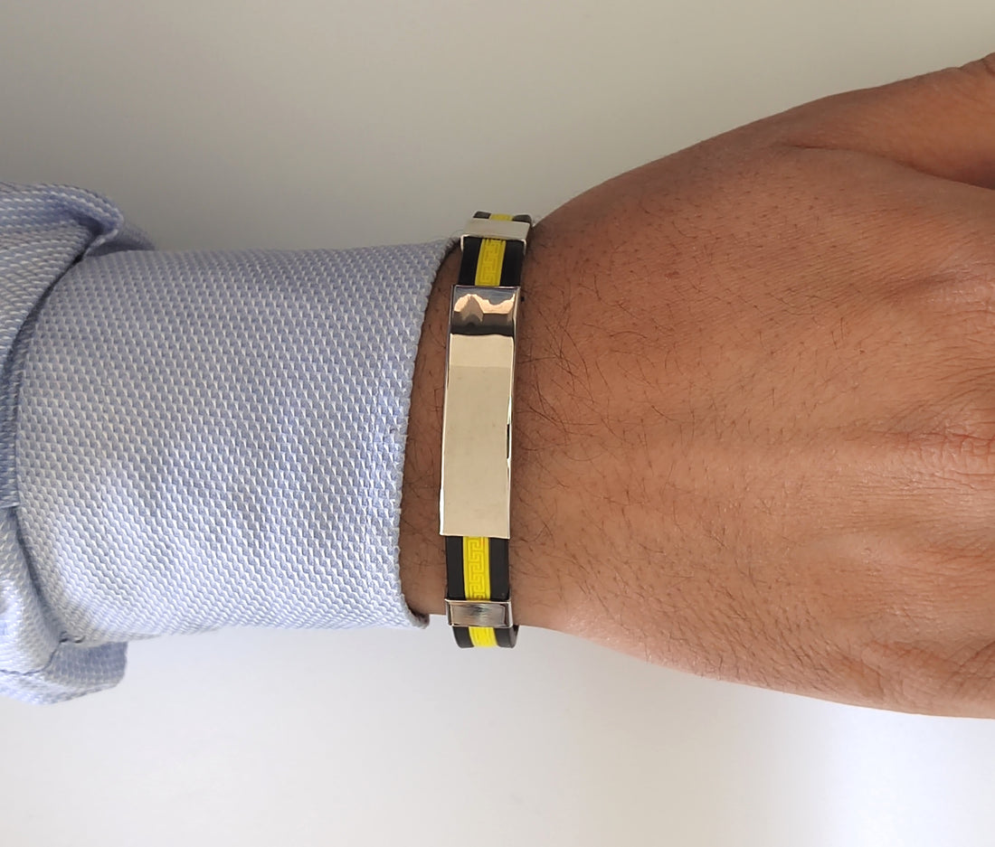 bracciale in acciaio e silicone giallo