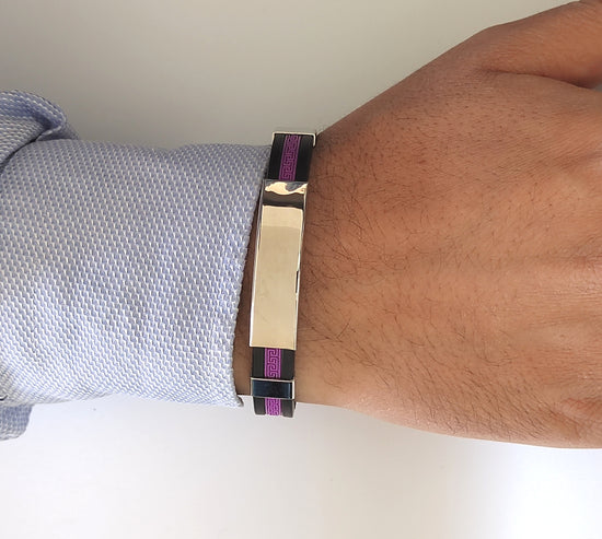 bracciale in acciaio e silicone viola