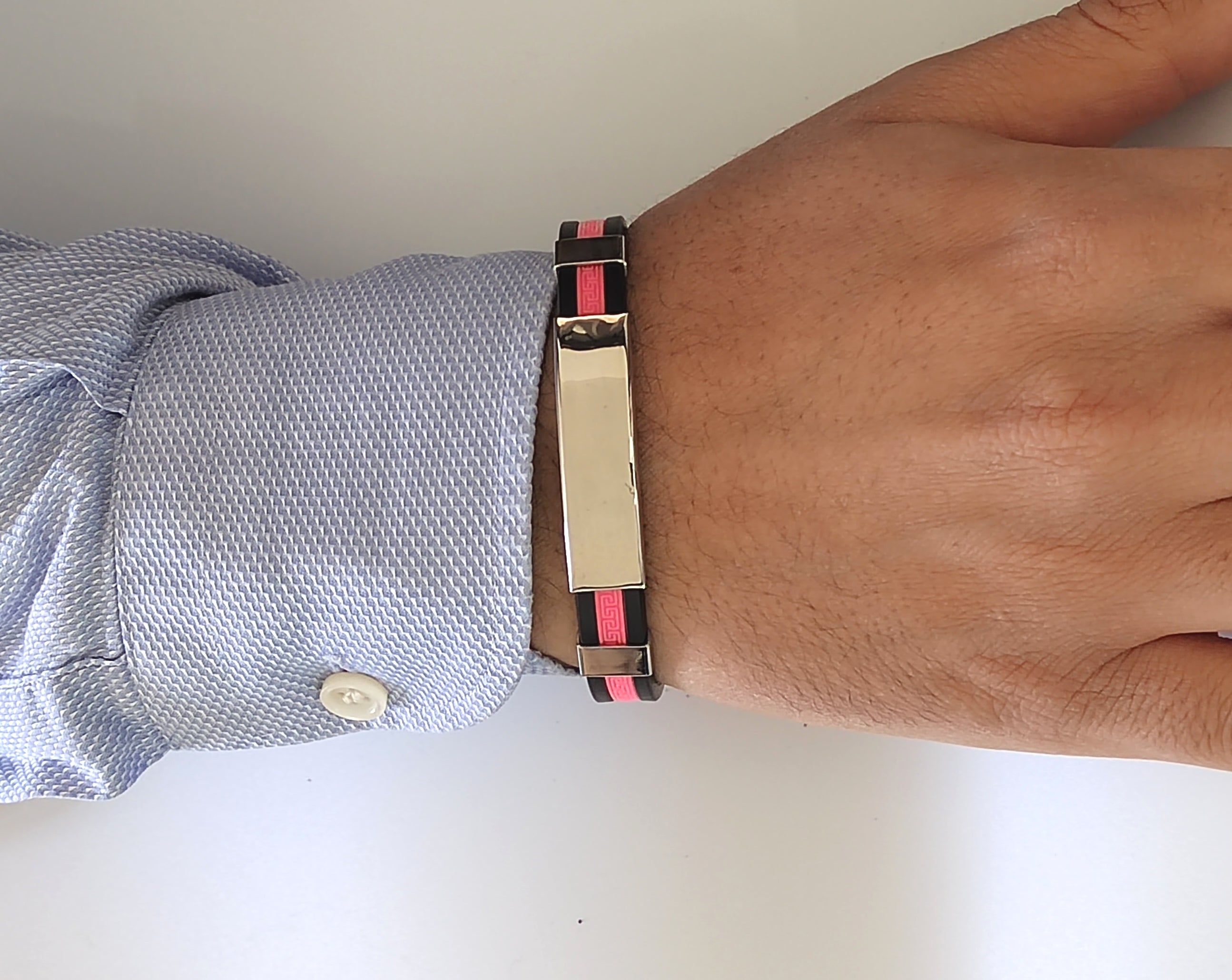bracciale in acciaio e silicone rosa