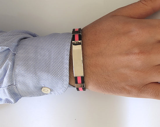 bracciale in acciaio e silicone rosa