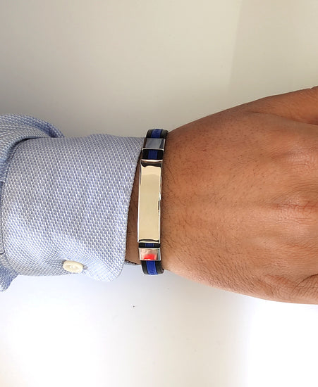 bracciale in acciaio e silicone blu
